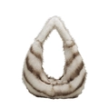 Elegante borsa tote in ecopelliccia crema a strisce marroni con una forma a goccia tonda - Cachi Bianco