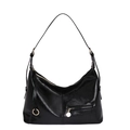 Vintage black oil-wax shoulder bag with glossy texture and moon-shaped silhouette - Black