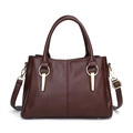 Deep brown lychee pattern leather handbag with gold hardware and detachable strap - Brown