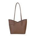 Brown litchi grain leather tote bag with unique V-shaped geometric panel design - Brown