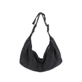 Borsa hobo in tela grigio scuro con tracolla regolabile e design minimalista pratico - Nero