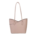 Pink lychee-textured bucket tote bag with stylish V-shaped overlay and long shoulder straps - Pink