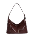 Retro burgundy crinkled patent leather tote bag with metallic ring and zipper detail - Red