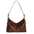 Retro dark brown oil-wax leather Hobo shoulder bag with metallic ring and zipper detail - Yellow Brown
