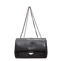 Vintage black chain shoulder bag with silver hardware and textured minimalist flap design - Black