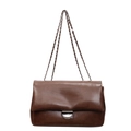 Vintage brown leather shoulder bag with metallic chain strap and semi-circle lock - Brown