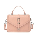 Pink patchwork crossbody bag with quilted texture and metal buckle on white background - Pink