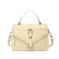 Cream crossbody bag for women featuring woven flap texture and metallic buckle - Off White