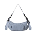 Minimalist light blue crescent canvas shoulder bag with front zipper pocket and strap - Blue