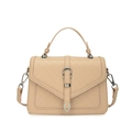 Sac bandoulière abricot avec rabat à texture tissée et boucle en métal argenté - Kaki