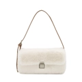 Bolso de hombro minimalista de piel sintética blanca con correa marrón y hebilla plata - Blanco