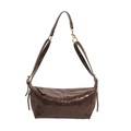 Dunkelbraune gesteppte Hobo-Tasche aus Kunstleder mit Vintage-Nähten und Golddekor - Braun