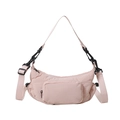 Pink crescent nylon crossbody bag with multi-pocket design and wide shoulder strap - Pink