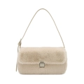 Bolso de hombro minimalista de felpa beige con piel sintética suave y hebilla plateada - Albaricoque