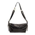 Glänzende schwarze Stepptasche mit goldener Hardware und verstellbarem Gurt - Schwarz