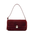 Sac bandoulière en fausse fourrure bordeaux avec bandoulière cuir et fermoir - Rouge