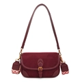 Deep red baguette bag in matte suede with vintage gold buckle and wide strap - Red
