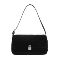 Sac bandoulière minimaliste en fausse fourrure noire avec boucle en métal argenté - Noir