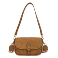 Brown vintage baguette bag in suede with dual straps and geometric wide shoulder band - Brown