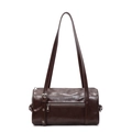 Bolso Boston marrón oscuro brillante con correas largas y herrajes plateados - Café Pequeño