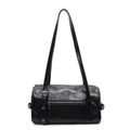 Bolso cilíndrico de cuero negro brillante con cremalleras plateadas y asa fina - Negro Pequeño