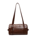 Bolso Boston marrón oscuro en cuero sintético brillante vintage con herrajes plateados - Marrón Pequeño