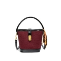 Vintage burgundy and black quilted bucket bag with matte finish and beaded tassel - No Pendant / Burgundy