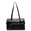 Bolso Boston minimalista en cuero PU negro con correa ajustable y herrajes plateados - Negro Grande