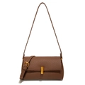 Borsa a tracolla minimalista in pelle martellata marrone scuro con fibbia dorata da donna - Marrone
