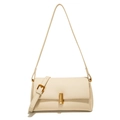 Borsa a tracolla minimalista in pelle bianco crema con grana e fibbia dorata - Bianco