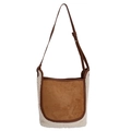 Borsa tote in lana d'agnello e pelle scamosciata marrone con tracolla regolabile - Marrone