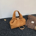 Bolso de ante marrón con textura plisada y correa ajustable para hombro para mujer - Tostado