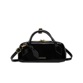 Bolso baguette vintage en charol negro con herrajes dorados y asa superior - Negro
