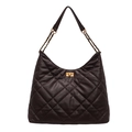 Sac hobo matelassé marron foncé avec fermoir rotatif doré et bandoulière chaîne - Marron