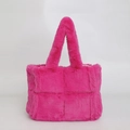 Plüsch-Tragetasche in Fuchsia mit gesteppter Textur und großem Fassungsvermögen für Damen - Rosenrot