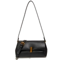 Borsa a tracolla minimalista in pelle nera martellata con eleganti dettagli dorati - Nero