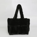 Minimalist black plush woven tote bag with soft faux fur texture and large capacity - Black
