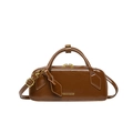 Bolso baguette retro de cuero marrón brillante con asas dobles y letras doradas - Marrón