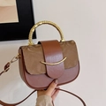 Retro brown leather box bag with gold spiral handle and magnetic flap closure - Brown