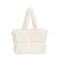 White faux fur tote bag with quilted checkerboard texture for a soft winter look - White