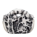 Schicke Handtasche aus Kunstpelz mit schwarz-weißem Leopardenmuster und weißem Schultergurt - Creme Großer Leopardenprint