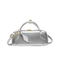 Bolso baguette plateado minimalista con herrajes dorados y acabado de piel sintética - Plateado