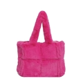 Quilted plush tote bag in vibrant hot pink featuring a soft fluffy texture and top handles - Rose Red
