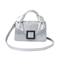 Silver snake pattern handbag with black square buckle and bow handle design - Silver