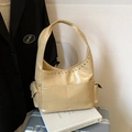 Vintage rivet hobo bag in creamy beige with silver studs and side pockets for women - Khaki