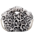 Plüsch Handtasche mit Leopardenmuster, weißem Kunstlederriemen und Handgriff - Creme Kleiner Leopardenprint