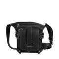 Retro black pebble leather fanny pack with white contrast stitching and silver chains - Black