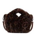 Schicke Leoparden-Handtasche aus Kunstpelz mit braunem Trageriemen und silbernen Beschlägen - Braun