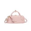 Pink glossy patent leather baguette bag with golden handle and FASHION & BAGS logo - Pink