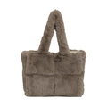 Brown plush quilted tote bag in soft faux fur with comfortable shoulder straps - Brown